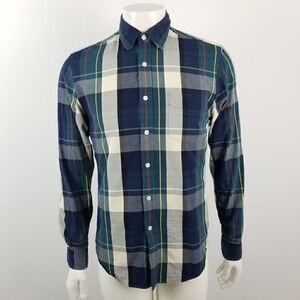 J. Crew Mens Blue Green Sunwashed Oxford Button Down Shirt in Plaid Size Small